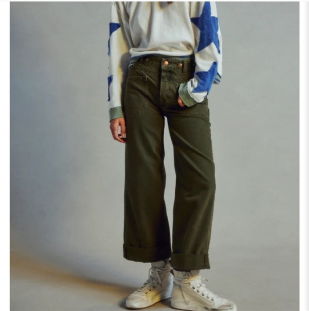 Free People We The Free Palmer Cuffed Jeans In Army Green